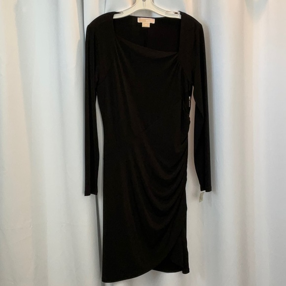 NWT MICHAEL Michael Kors Black Ruched Silver Zipper Dress Women Size 10 - Picture 10 of 10